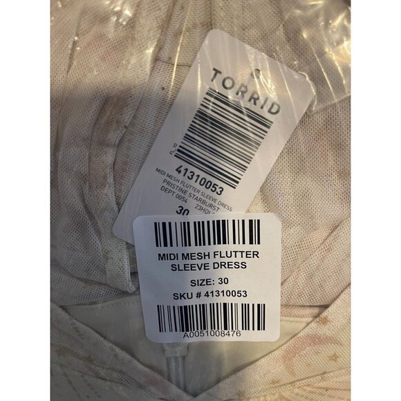 Torrid 30 Ivory Celestial Lined Mesh Tulle Keyhole Back Short Sleeve Midi Dress - Picture 6 of 6